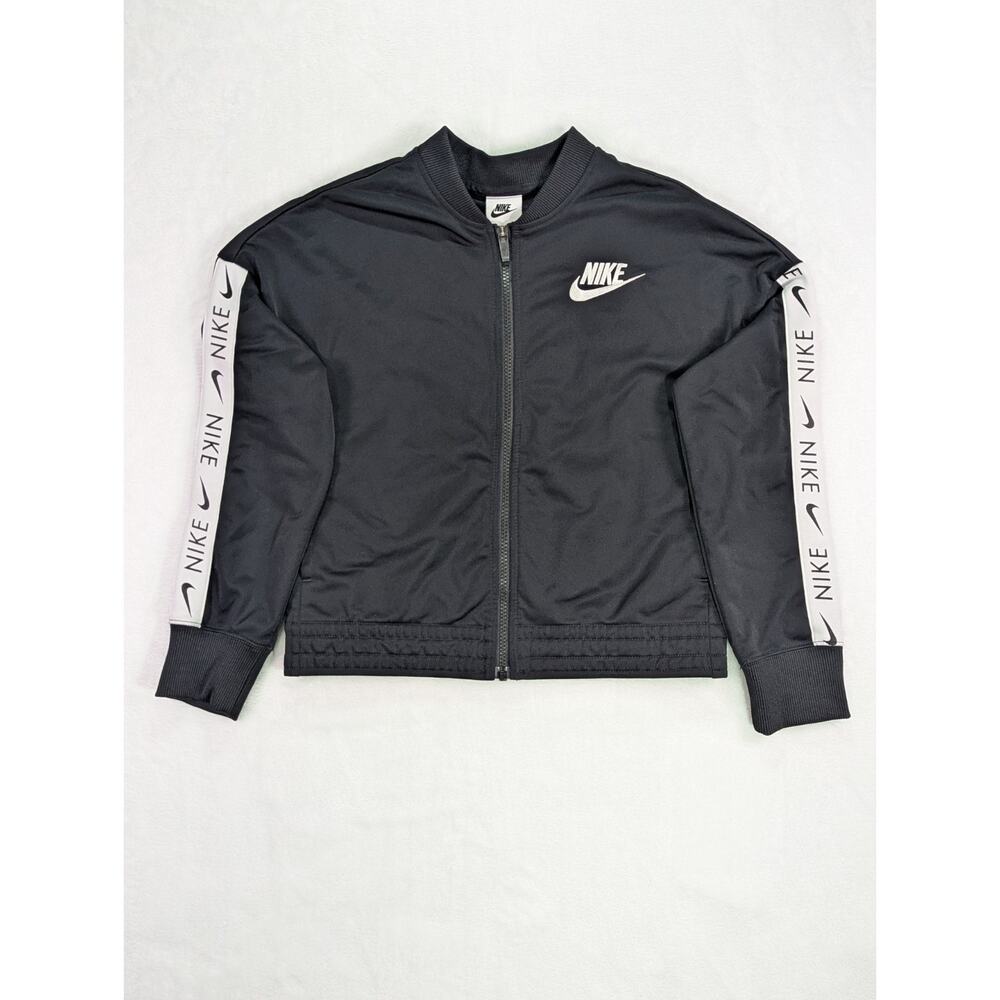 Nike Kids Large Black Full Zip Track Jacket w/White Logo Stripes On Arms